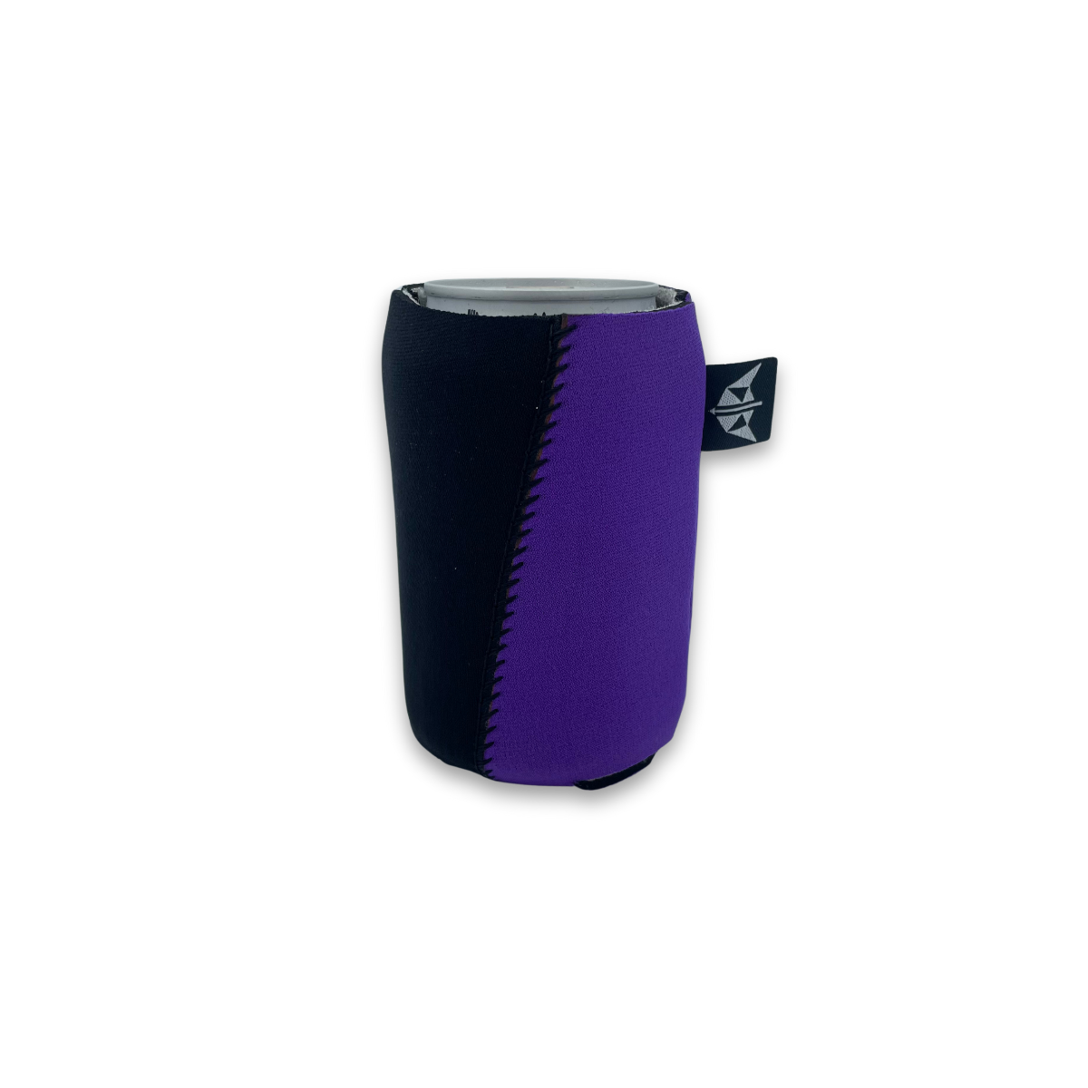 Recycled can cozy / beer cosy in blue & black & purple. Material made from recycled wetsuits.