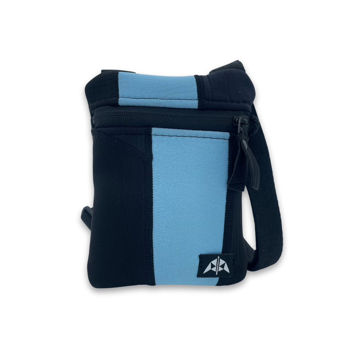 Flat crossbody bag - recycled neoprene, zipped opening and adjustable strap.