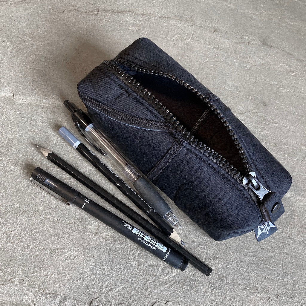 Horizon Neoprene Long Pencil Case Pouch in Black with pencils and pens